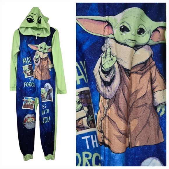 Star Wars Other - Star Wars Baby Yoda Kids 14/16 Microfleece One Piece Union Suit Pajamas Winter